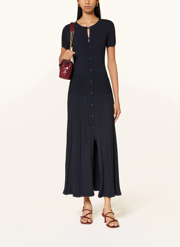 Luxe Viscose Button Down Knit Maxi Dress In Navy Blue
