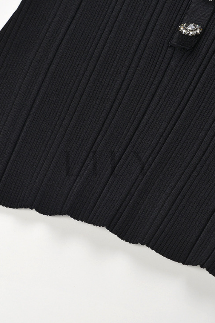 Crystal Trim U-Neck Ribbed Wool Top