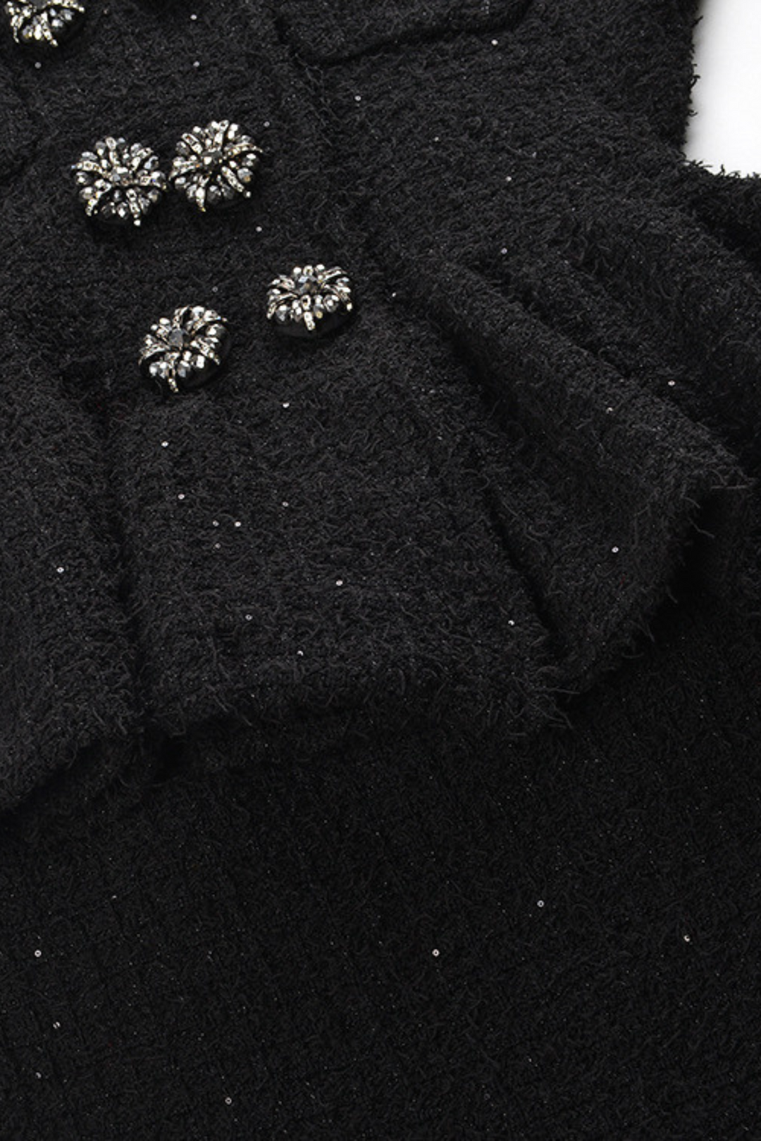 Classic Noir Ruffle Sequin Knit Maxi Dress
