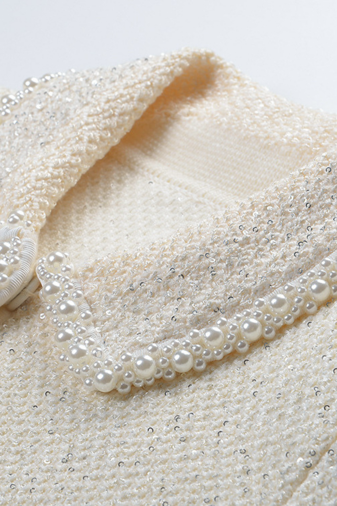 Pearl Luxe Trim Tweed Feather Detail Cropped Cardigan Jacket