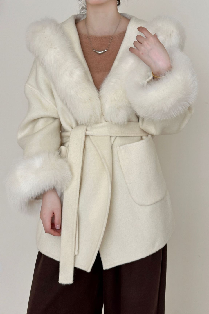Jane Luxe Hooded Wool Coat - Grey
