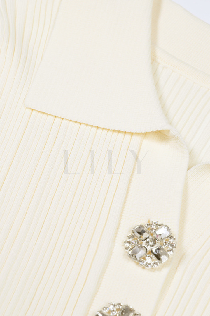 Chérie Knit Crystal Button Pleated Mini Dress