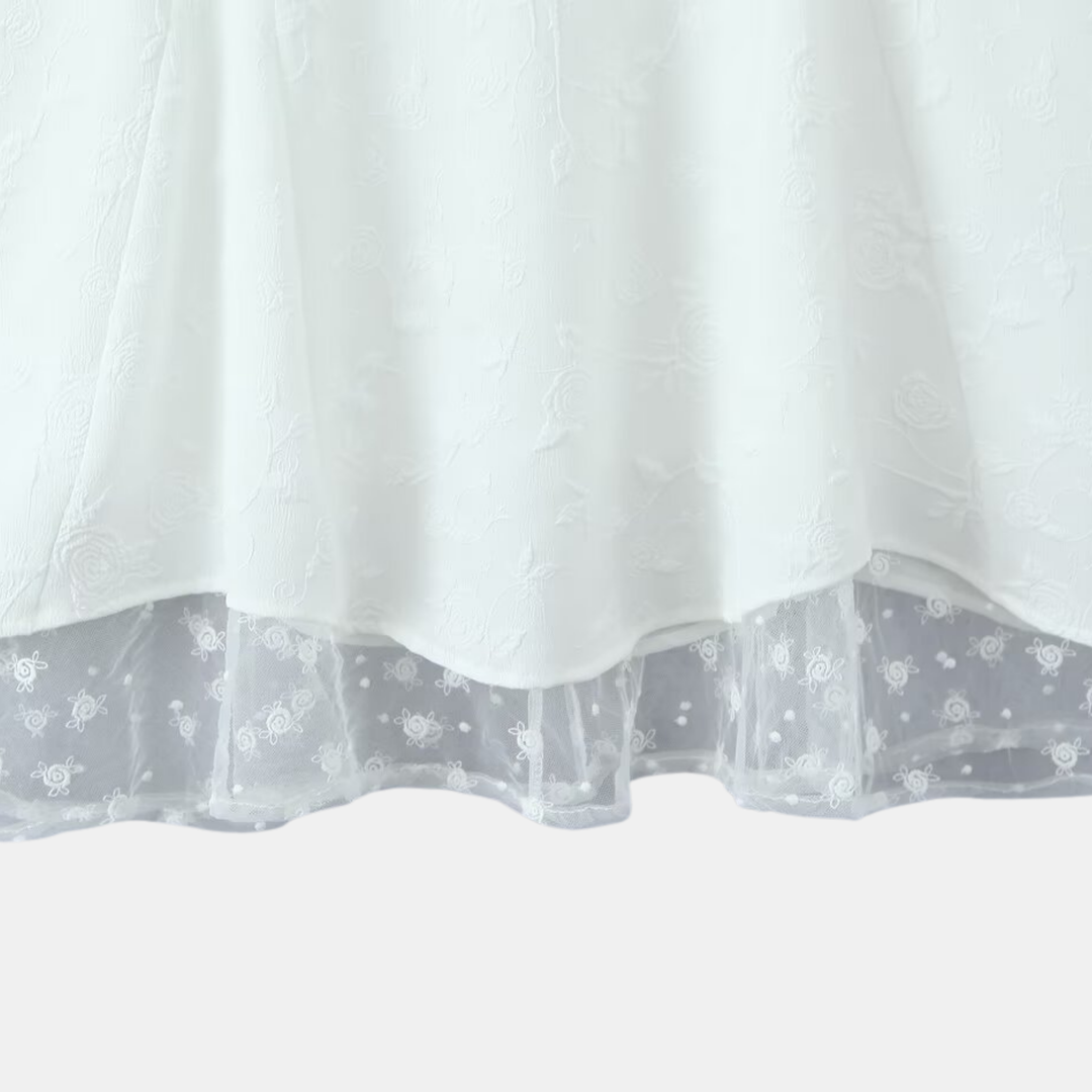 White Embroidered Lace Top & Midi Layered Skirt - Set