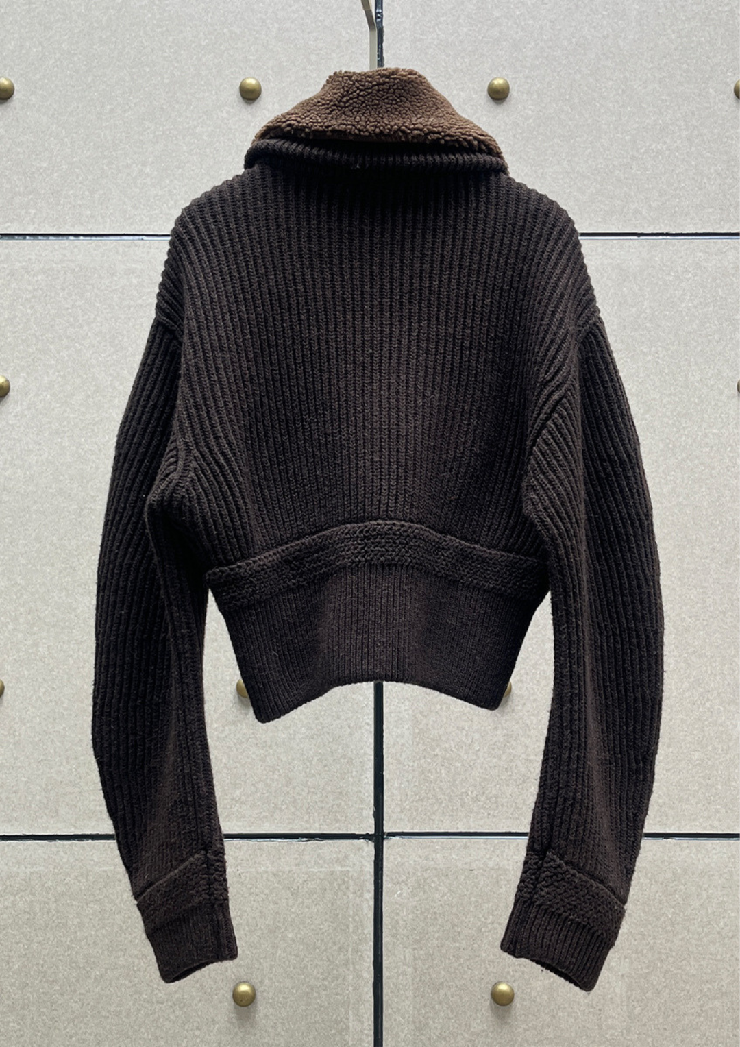 Shearling Collar Knit Zip Jacket