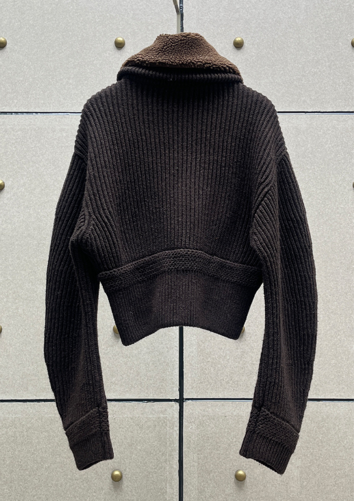 Shearling Collar Knit Zip Jacket