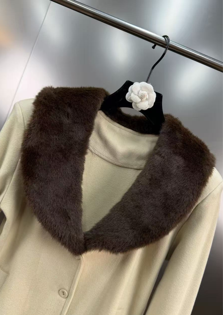 Contrast  Cuffed Fur Sleeves Collar Knit Cardigan Top