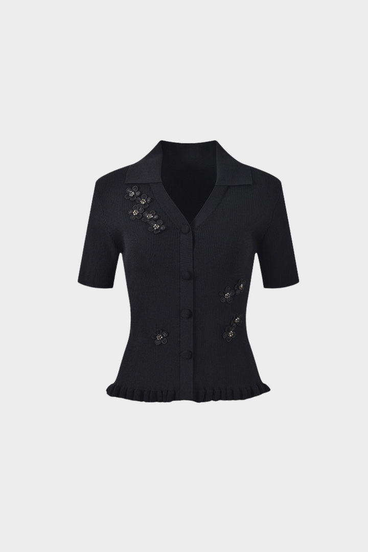 Ice Silk Floral Button V-Neck Cardigan Top