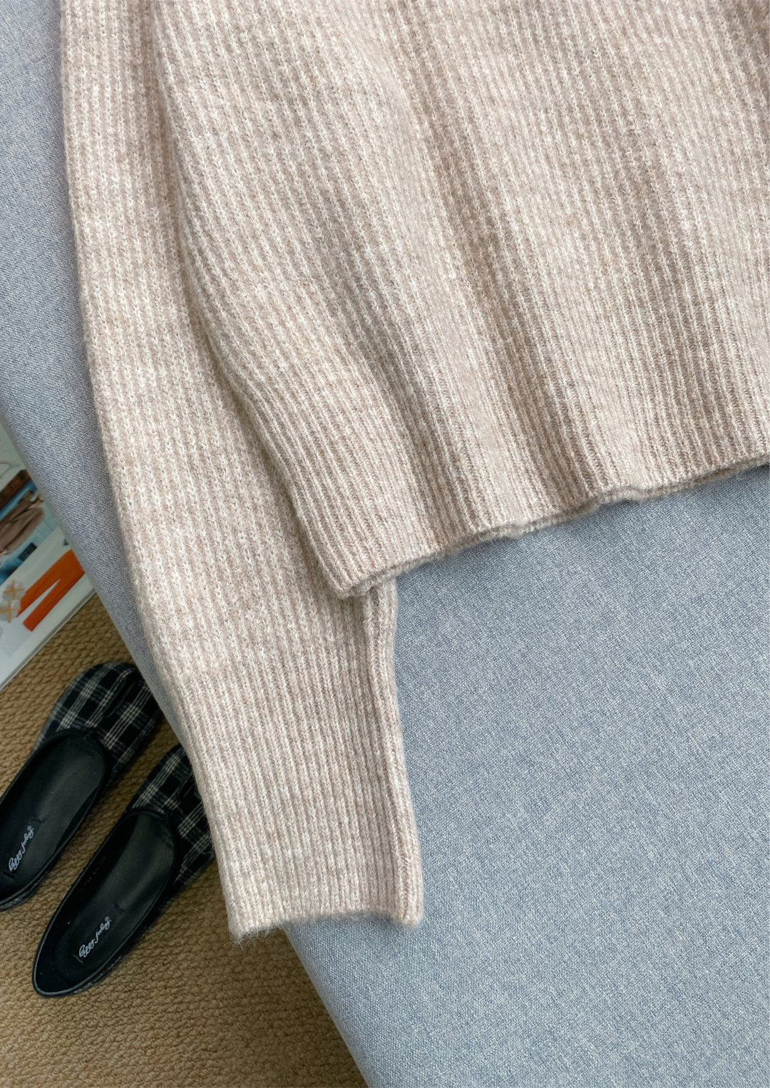 Rhinestone Half Zip Oversized Collar Knit Top