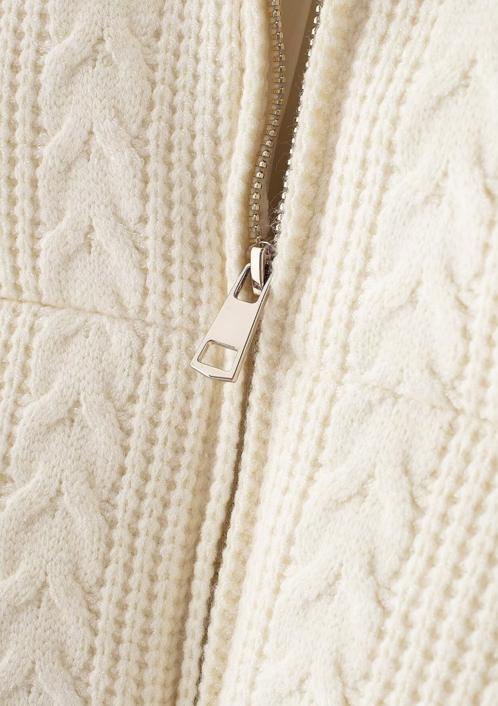 Cable Knit Cotton Zip Up Jacket