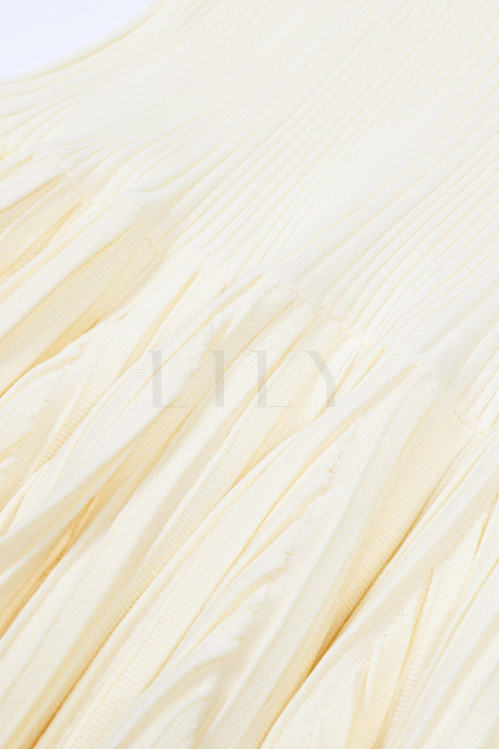 Chérie Knit Crystal Button Pleated Mini Dress