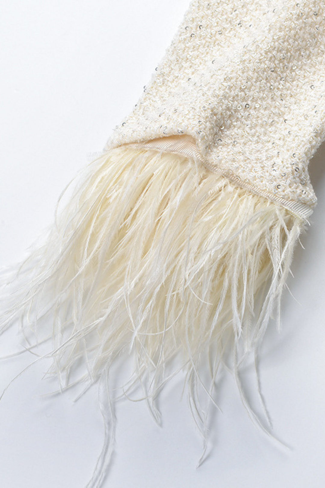 Pearl Luxe Trim Tweed Feather Detail Cropped Cardigan Jacket