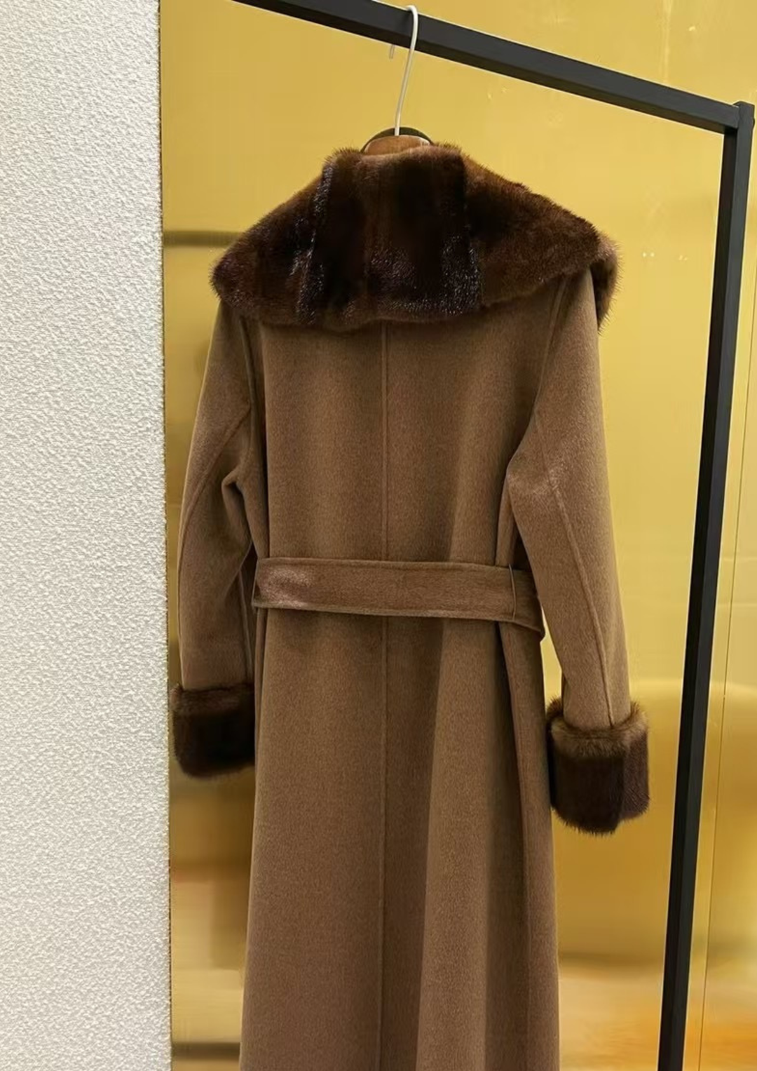 Cashmere Deep V Mink Shawl Collar Coat