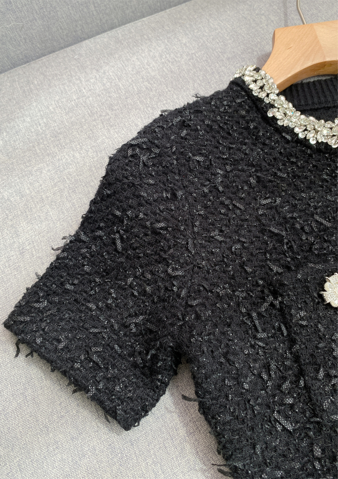 Crystal Bloom Short Sleeve Tweed Knit Mini Dress