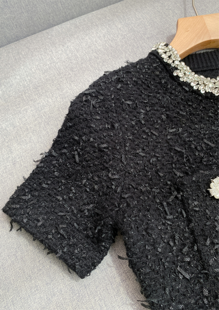 Crystal Bloom Short Sleeve Tweed Knit Mini Dress
