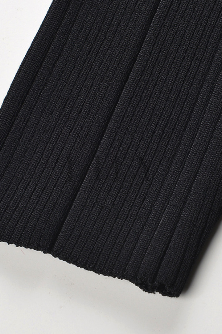 Crystal Trim U-Neck Ribbed Wool Top