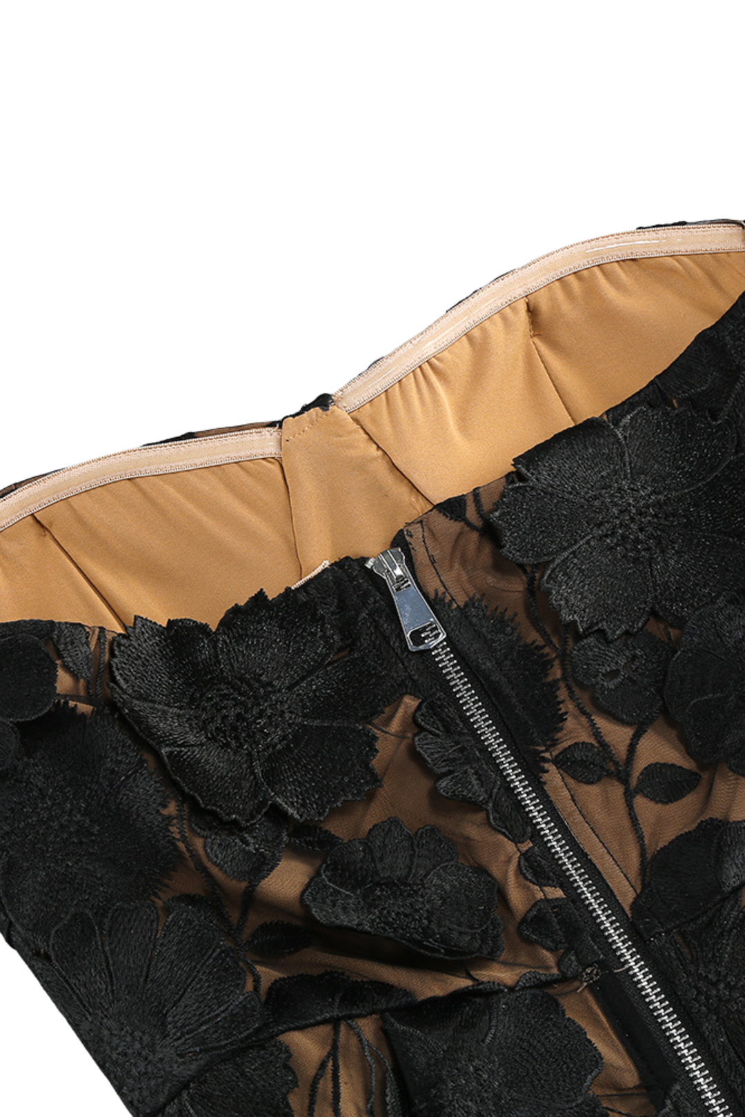 Noir Chic Floral Mesh Maxi Strapless Maxi Dress