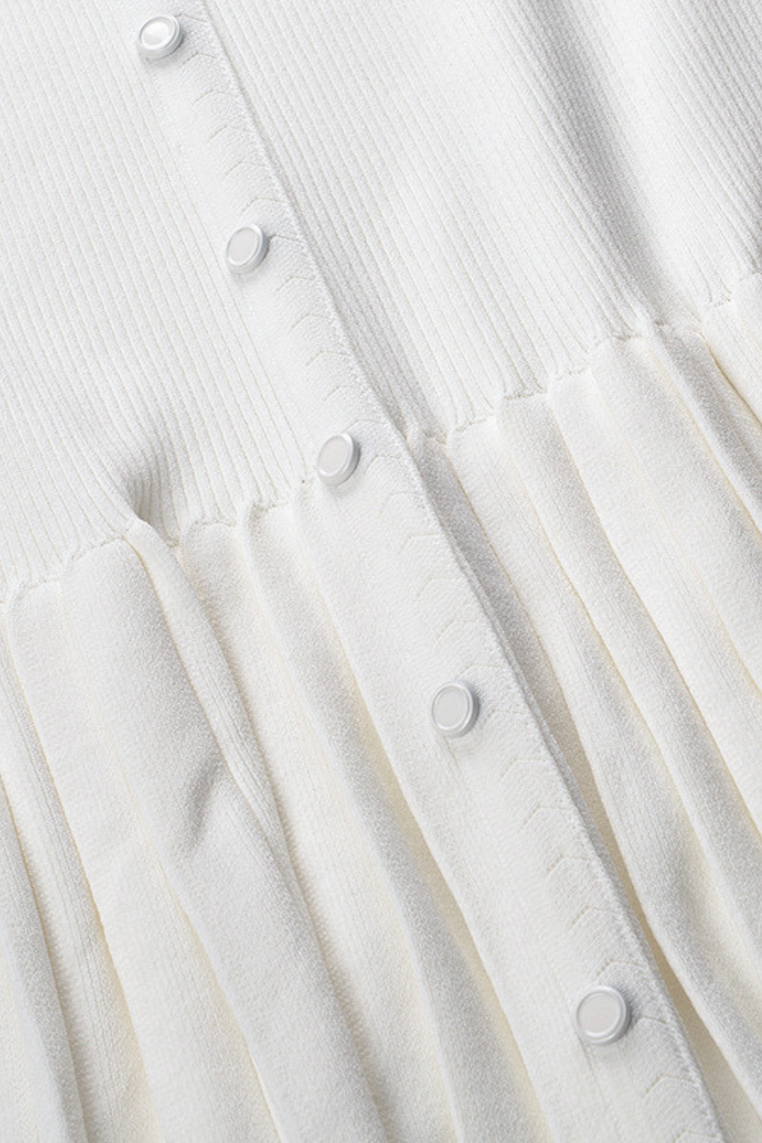 Lily – Ribbed Button Front Pleated Maxi Dress in White