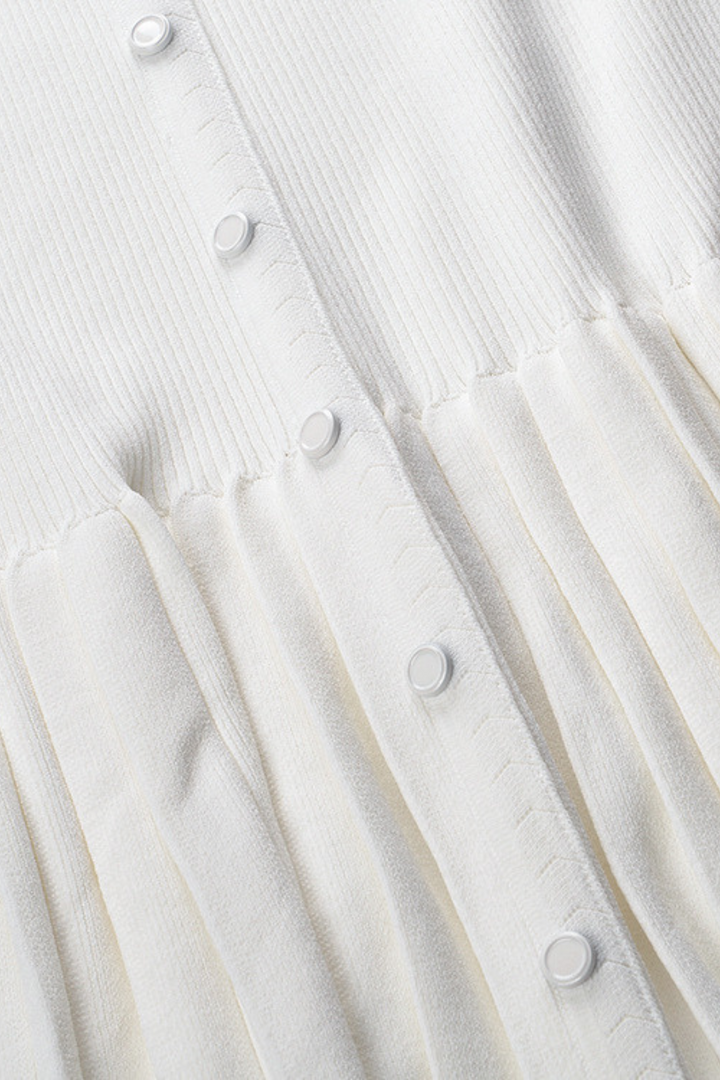 Lily – Ribbed Button Front Pleated Maxi Dress in White