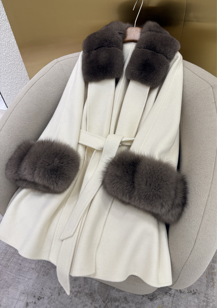 Gia Cashmere Mink Fur Cuffs Mini Coat