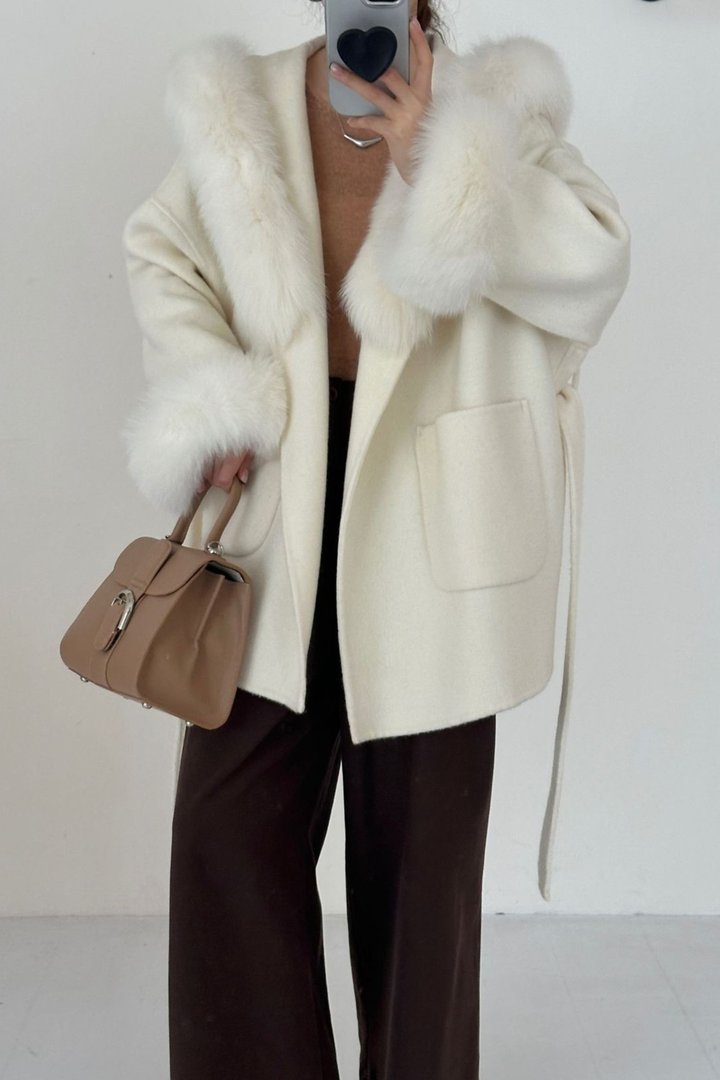 Jane Luxe Hooded Wool Coat - Grey
