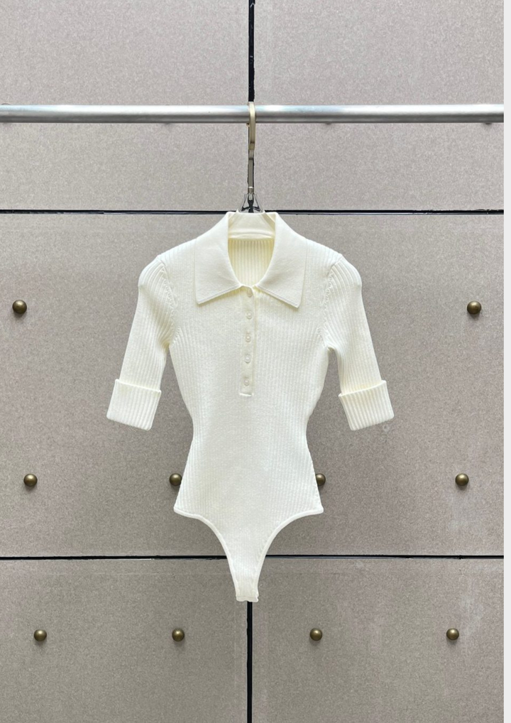 Éliana Wool Knit Polo Bodysuit & Skirt Set