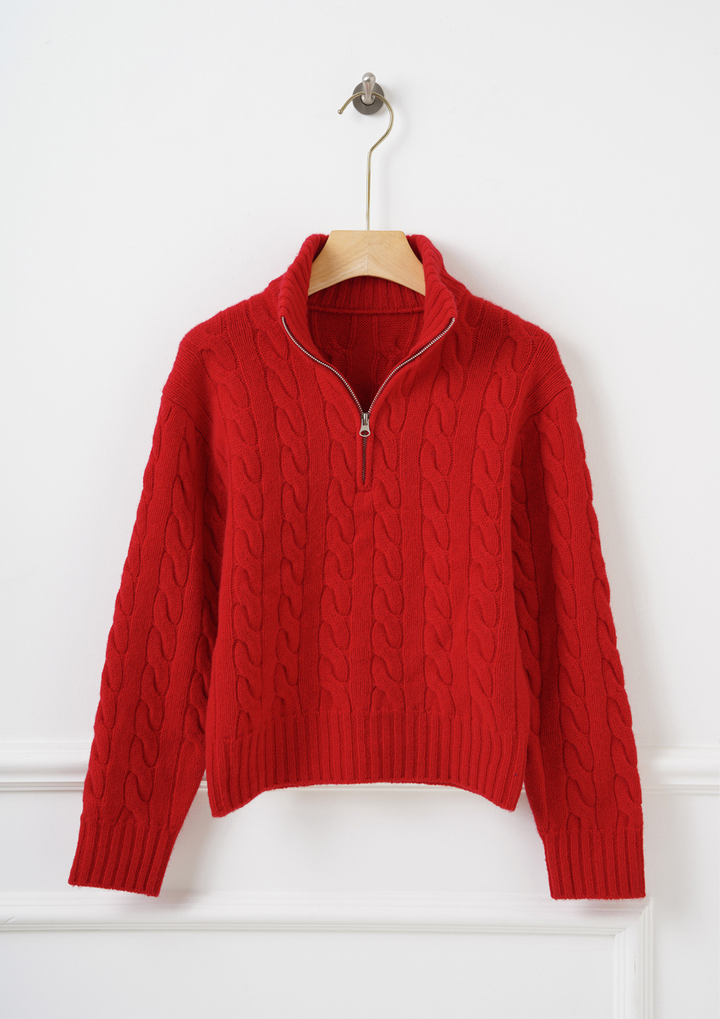 Half Zip Cable Knit Sweater