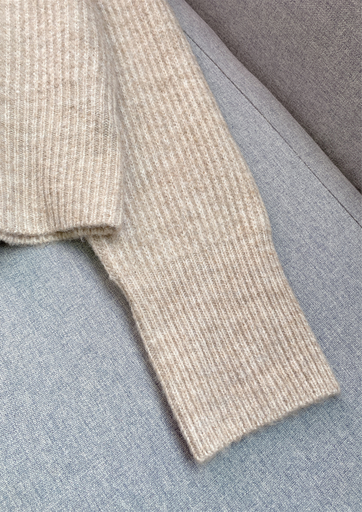 Rhinestone Half Zip Oversized Collar Knit Top