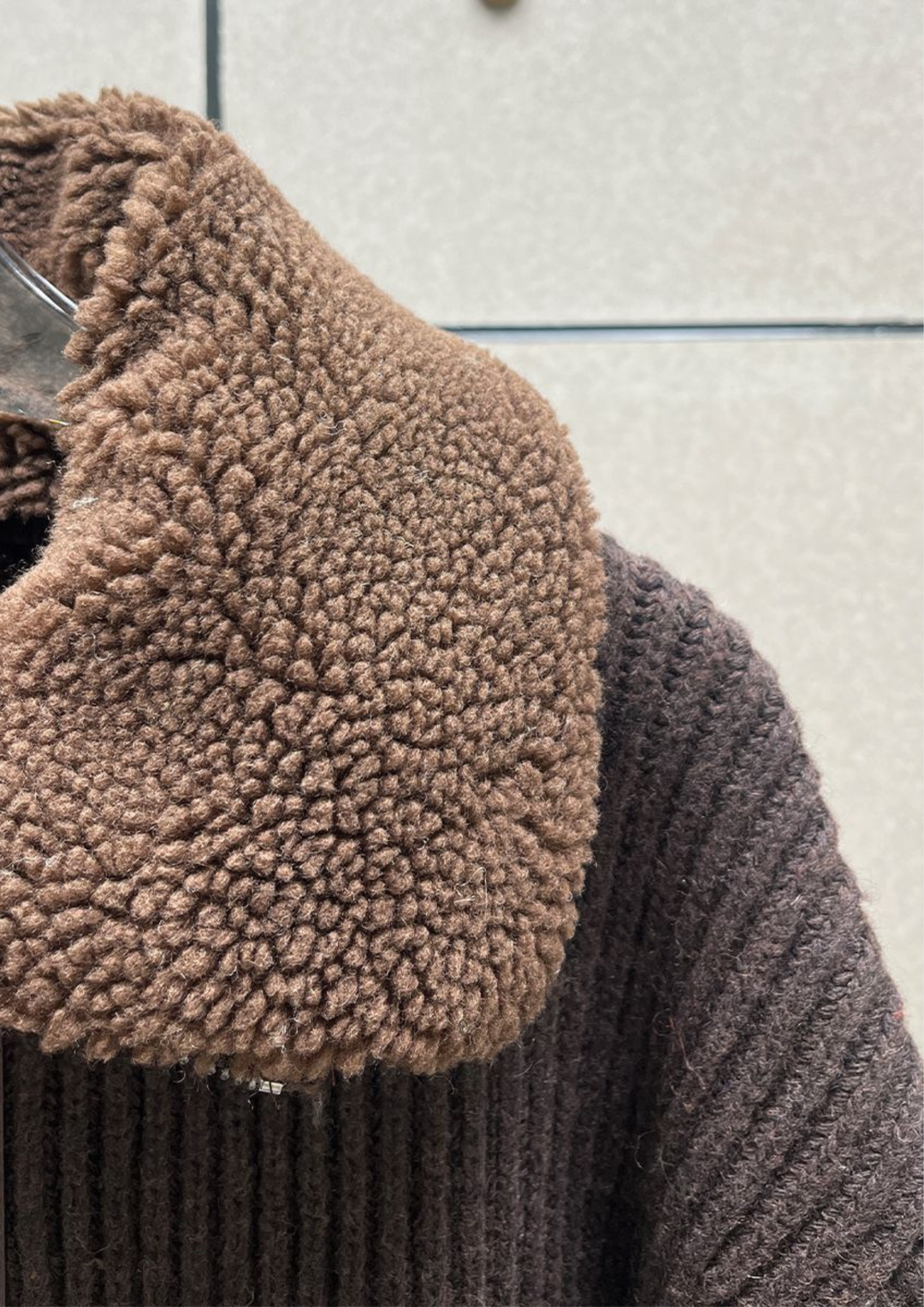 Shearling Collar Knit Zip Jacket