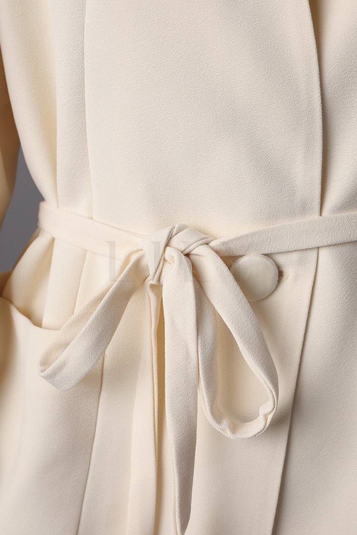 Tie Waist V Neck Crepe Patch Pockets Blazer