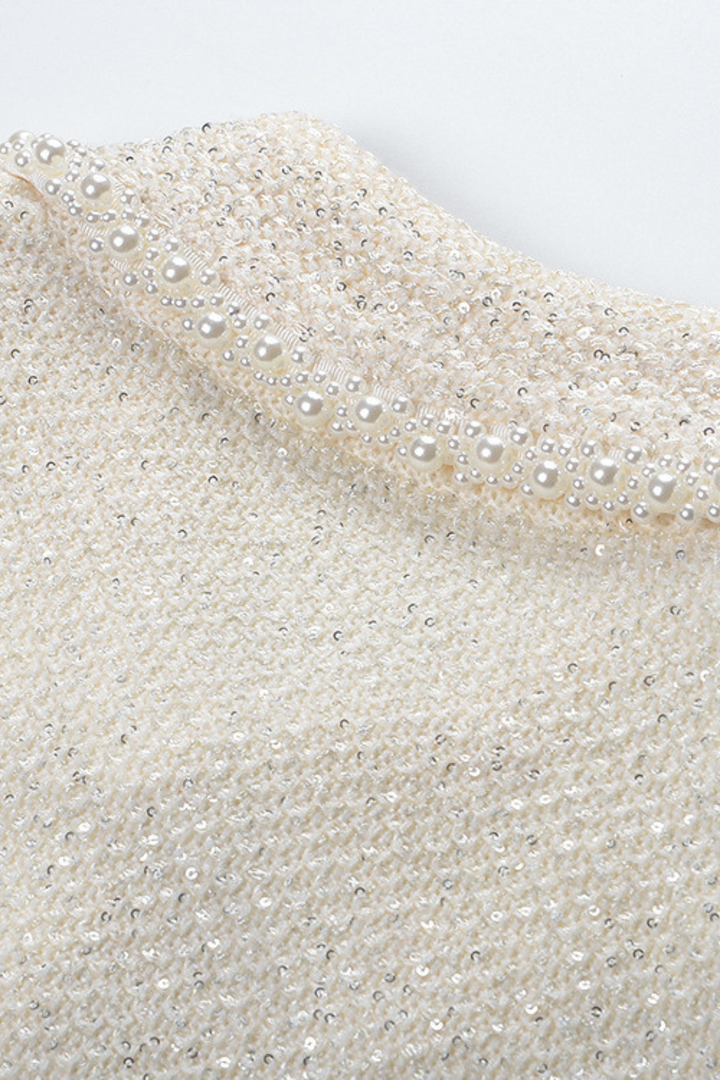 Pearl Luxe Trim Tweed Feather Detail Cropped Cardigan Jacket