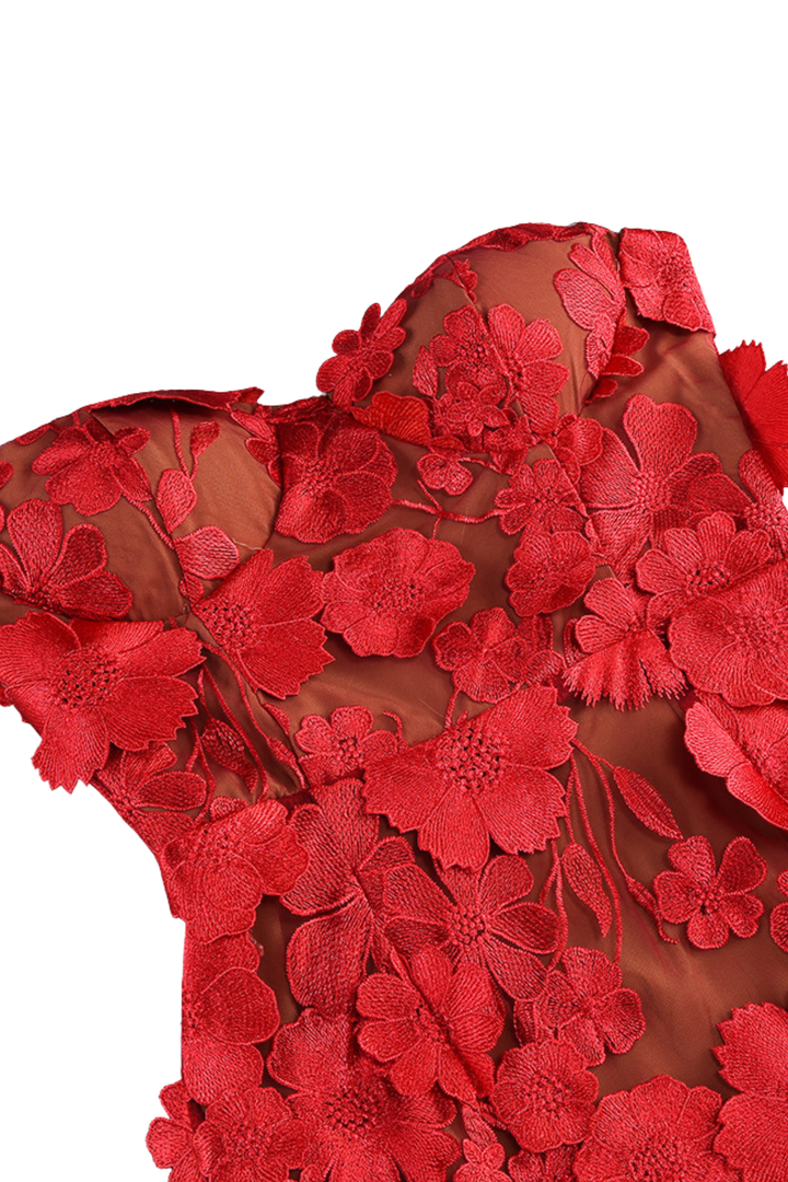 Noir Chic Floral Mesh Maxi Strapless Maxi Dress