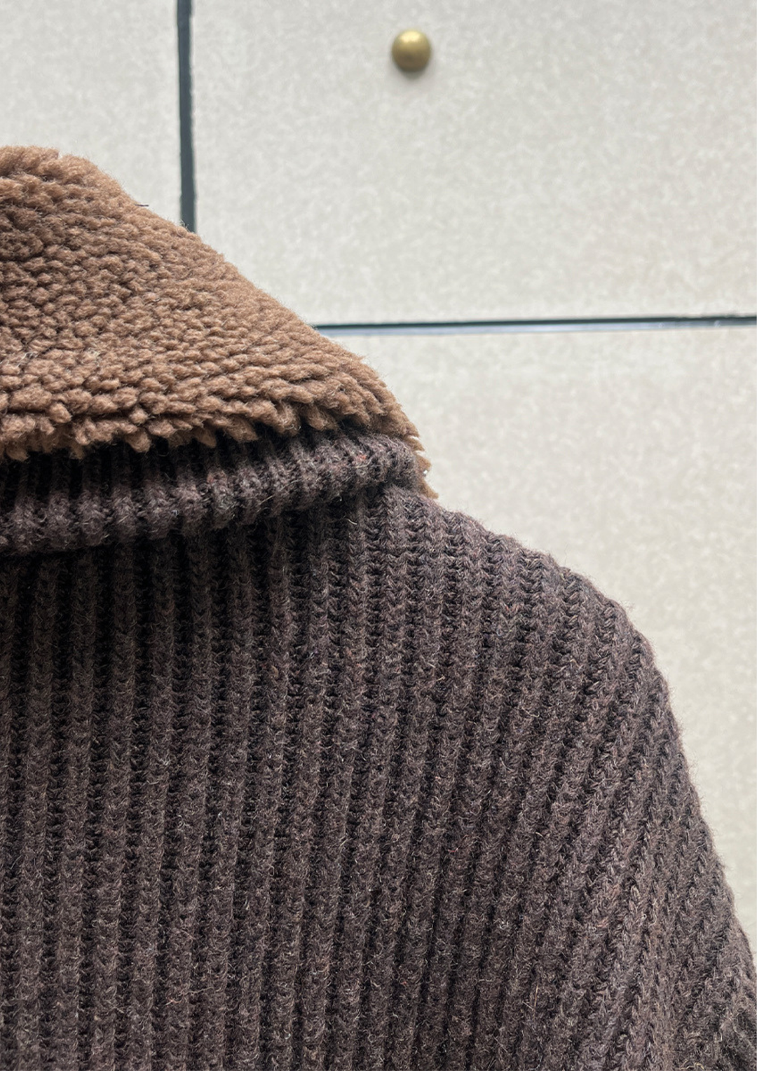 Shearling Collar Knit Zip Jacket