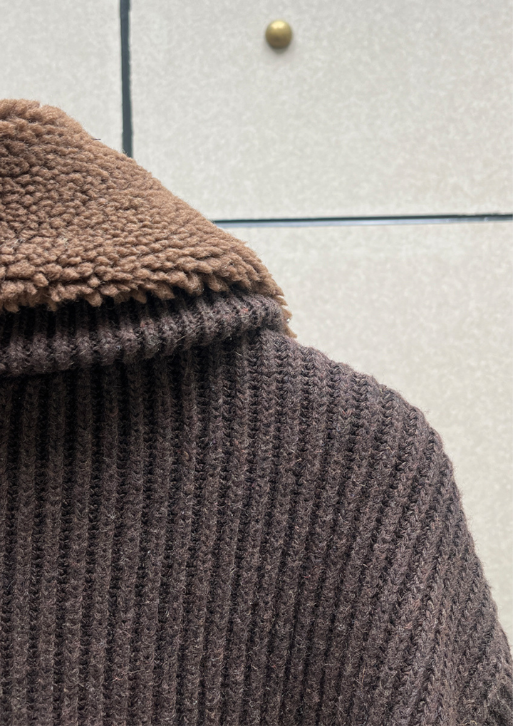Shearling Collar Knit Zip Jacket