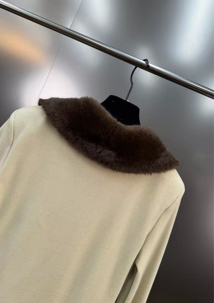 Contrast  Cuffed Fur Sleeves Collar Knit Cardigan Top