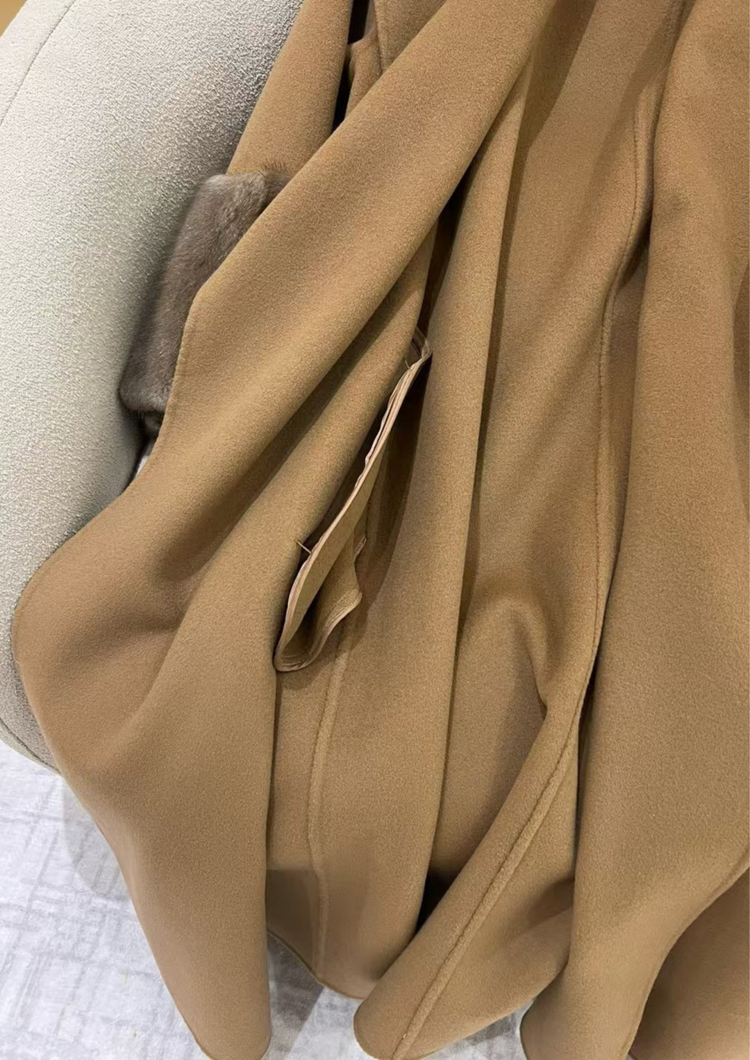 Amara Cashmere Rex Fur Cuff Drape Coat