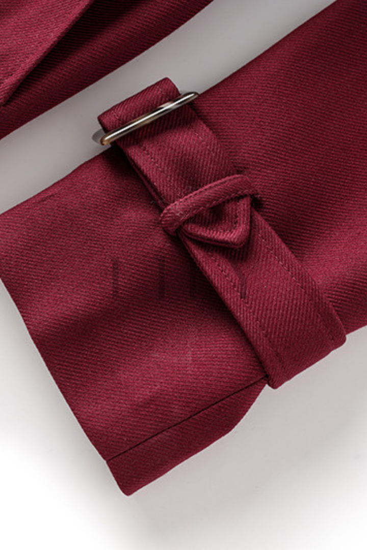 Classic Belted Fall Lapel Collar Adjustable Cuff Long Coat