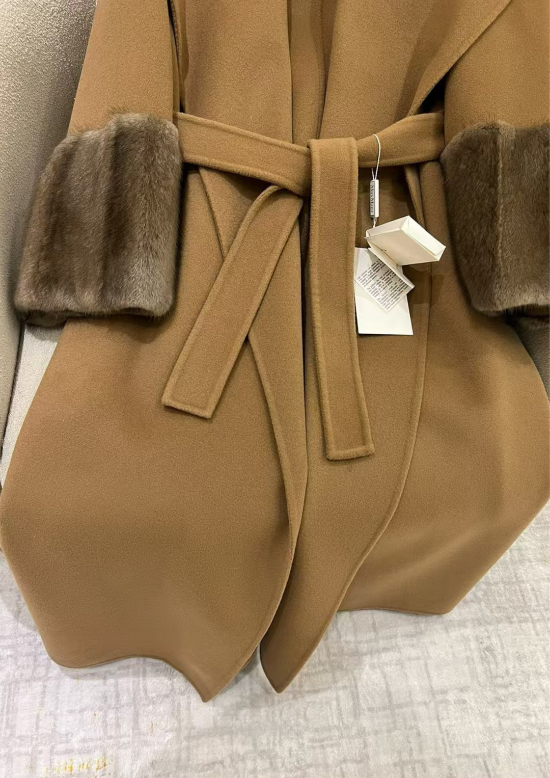 Amara Cashmere Rex Fur Cuff Drape Coat