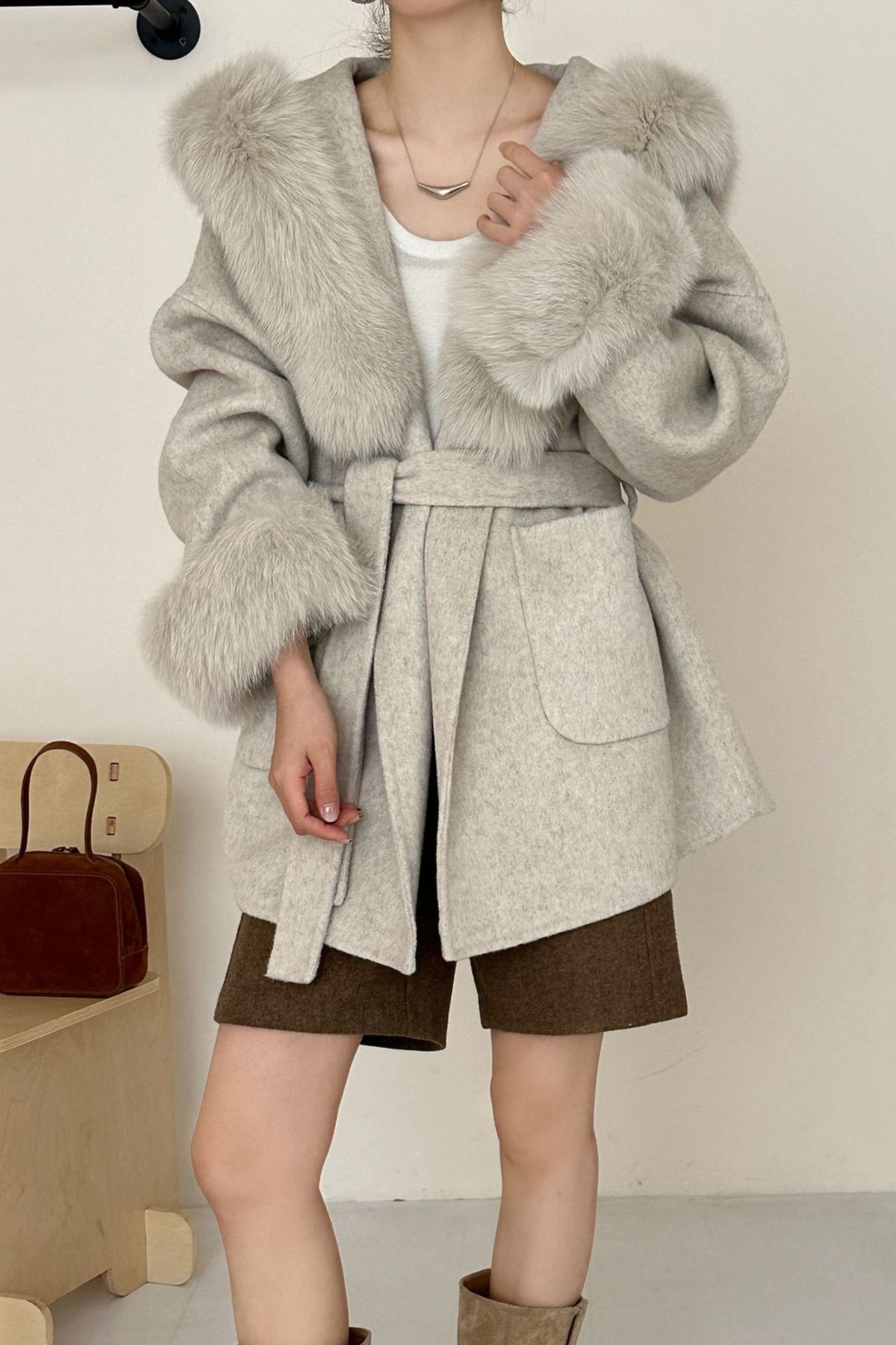 Jane Luxe Hooded Wool Coat - Grey