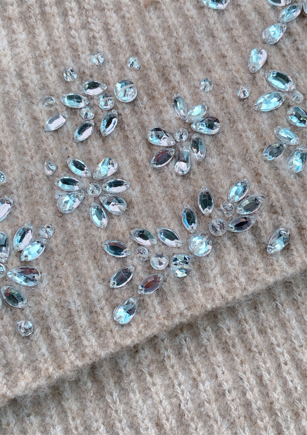 Rhinestone Half Zip Oversized Collar Knit Top