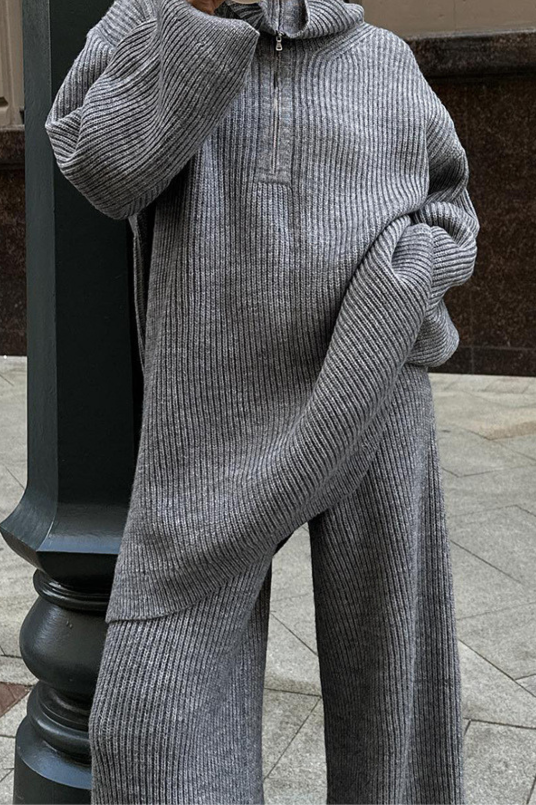 Comfy Ribbed Lapel Wide Leg Knit Set