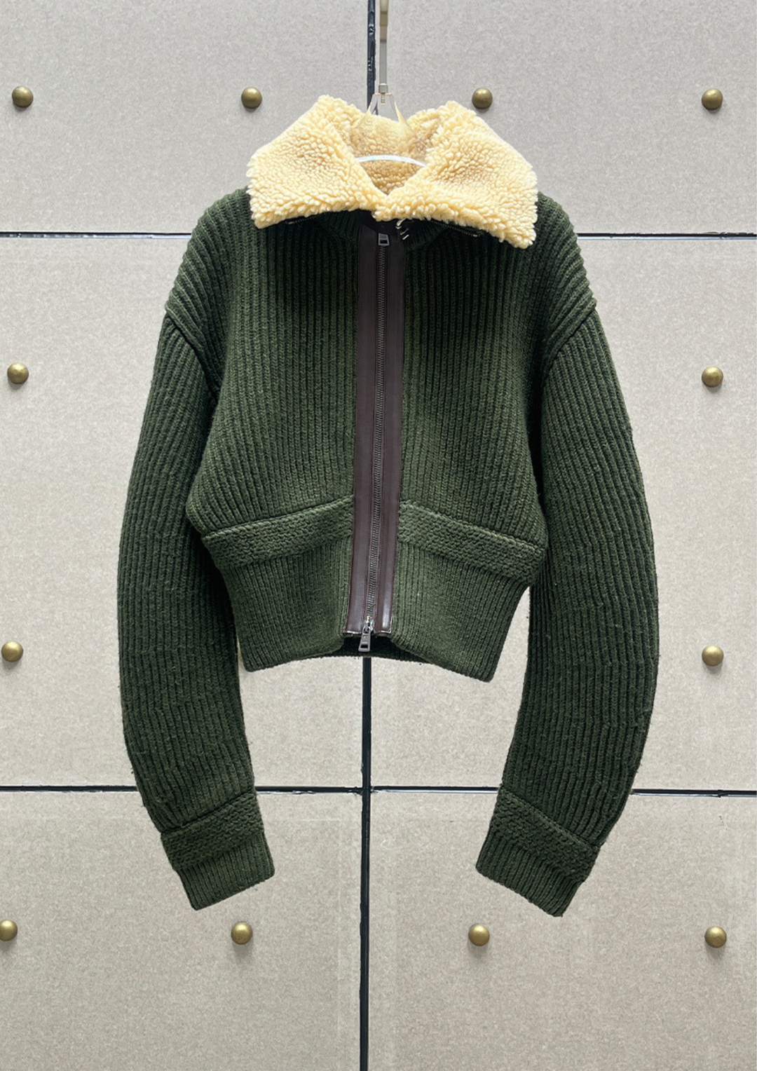 Shearling Collar Knit Zip Jacket