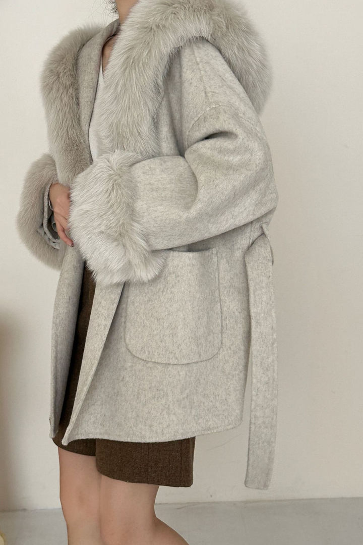 Jane Luxe Hooded Wool Coat - Grey