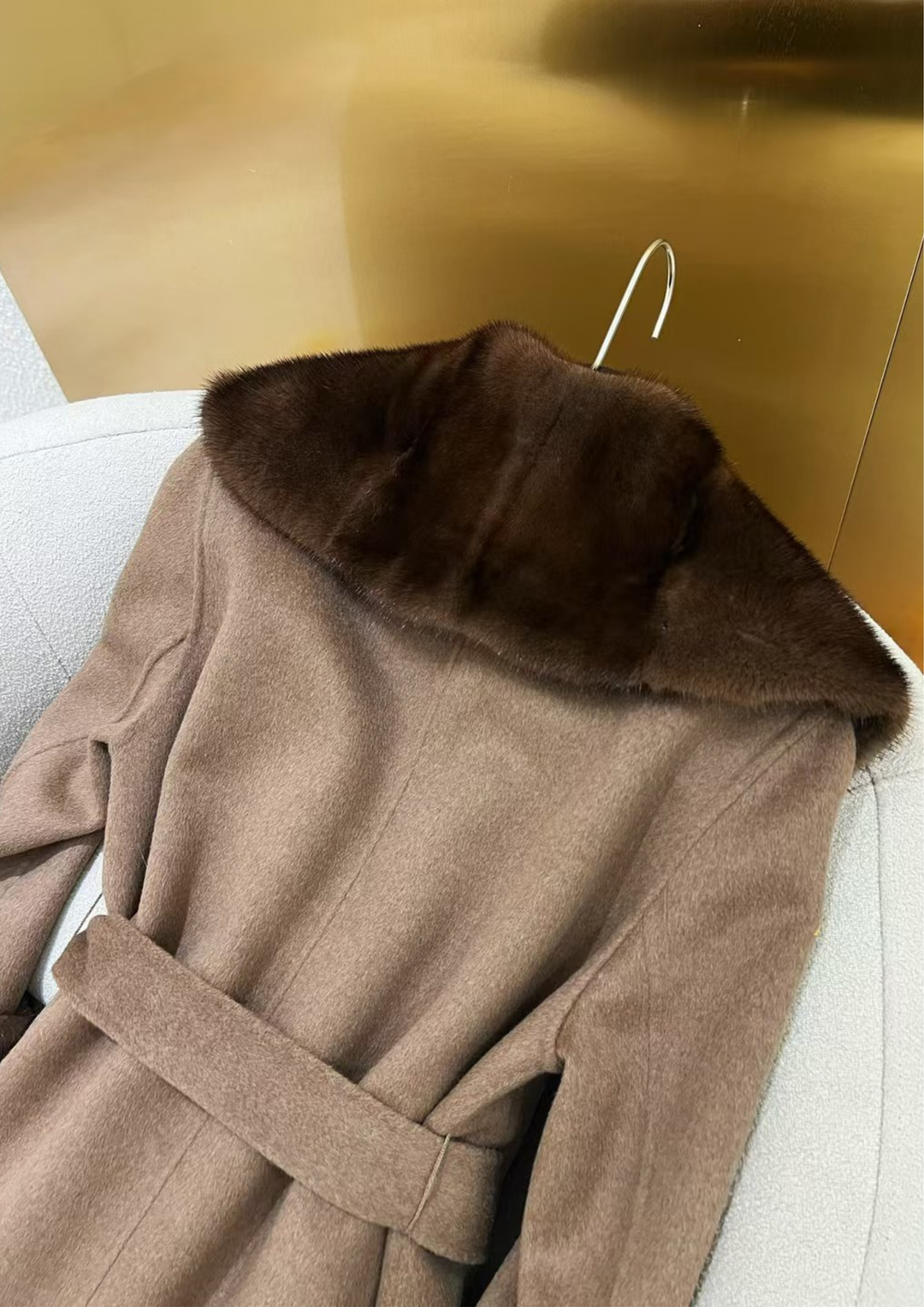 Cashmere Deep V Mink Shawl Collar Coat