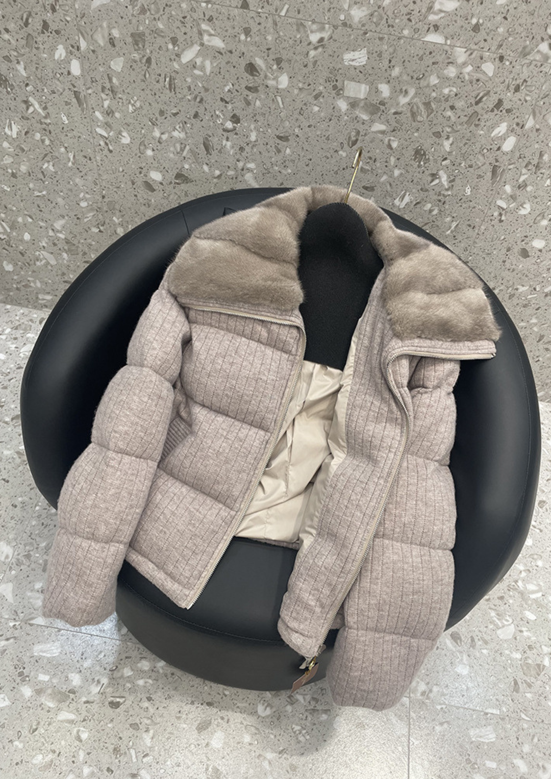 Lilia Warm Goose Down Wool Mink Fur Jacket