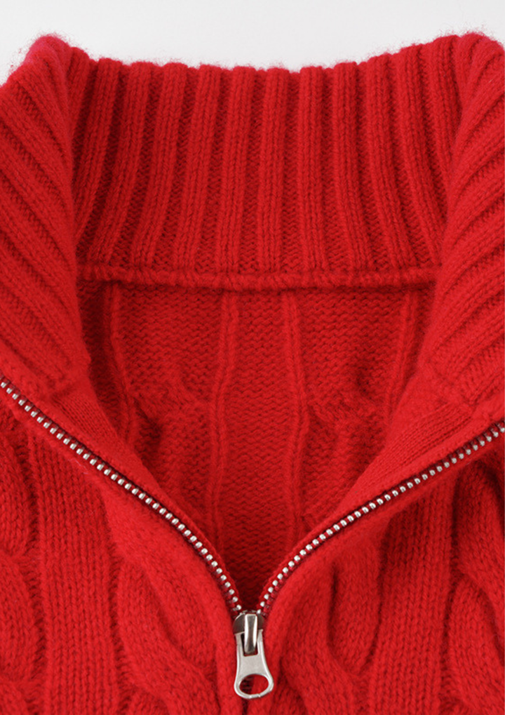 Half Zip Cable Knit Sweater