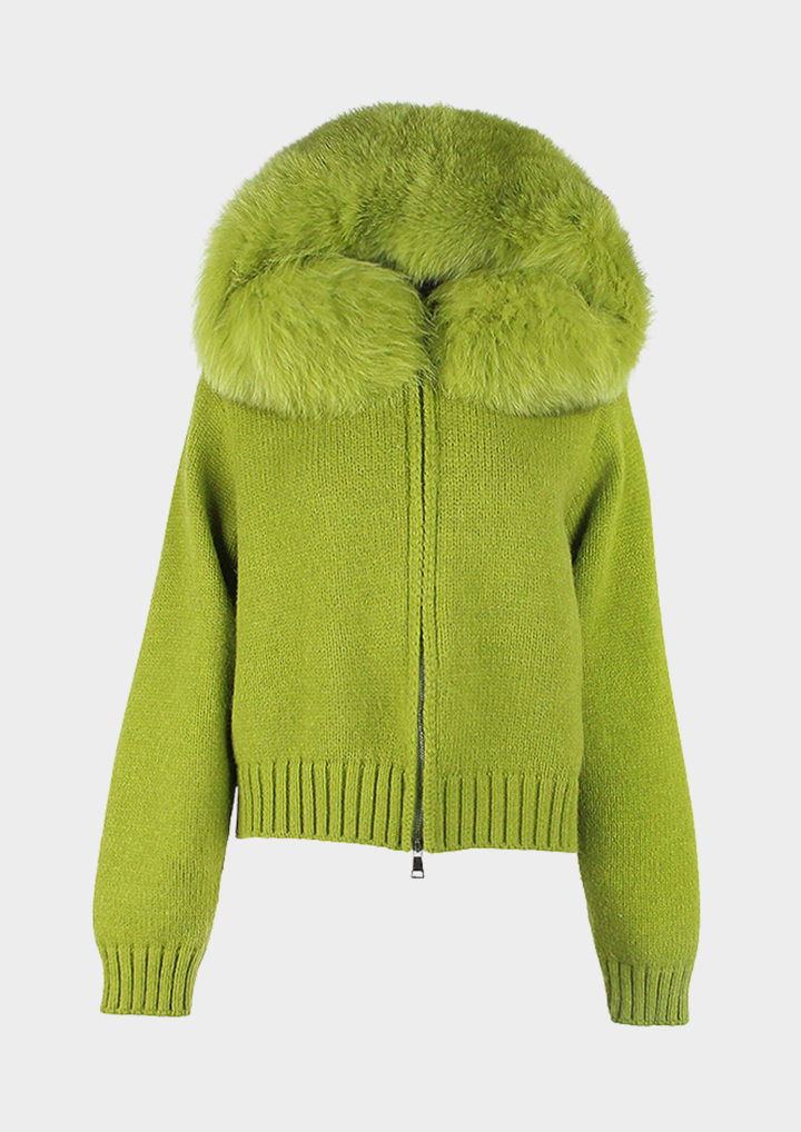 Large Fur Collar Hooded Zipper  Jacket Top