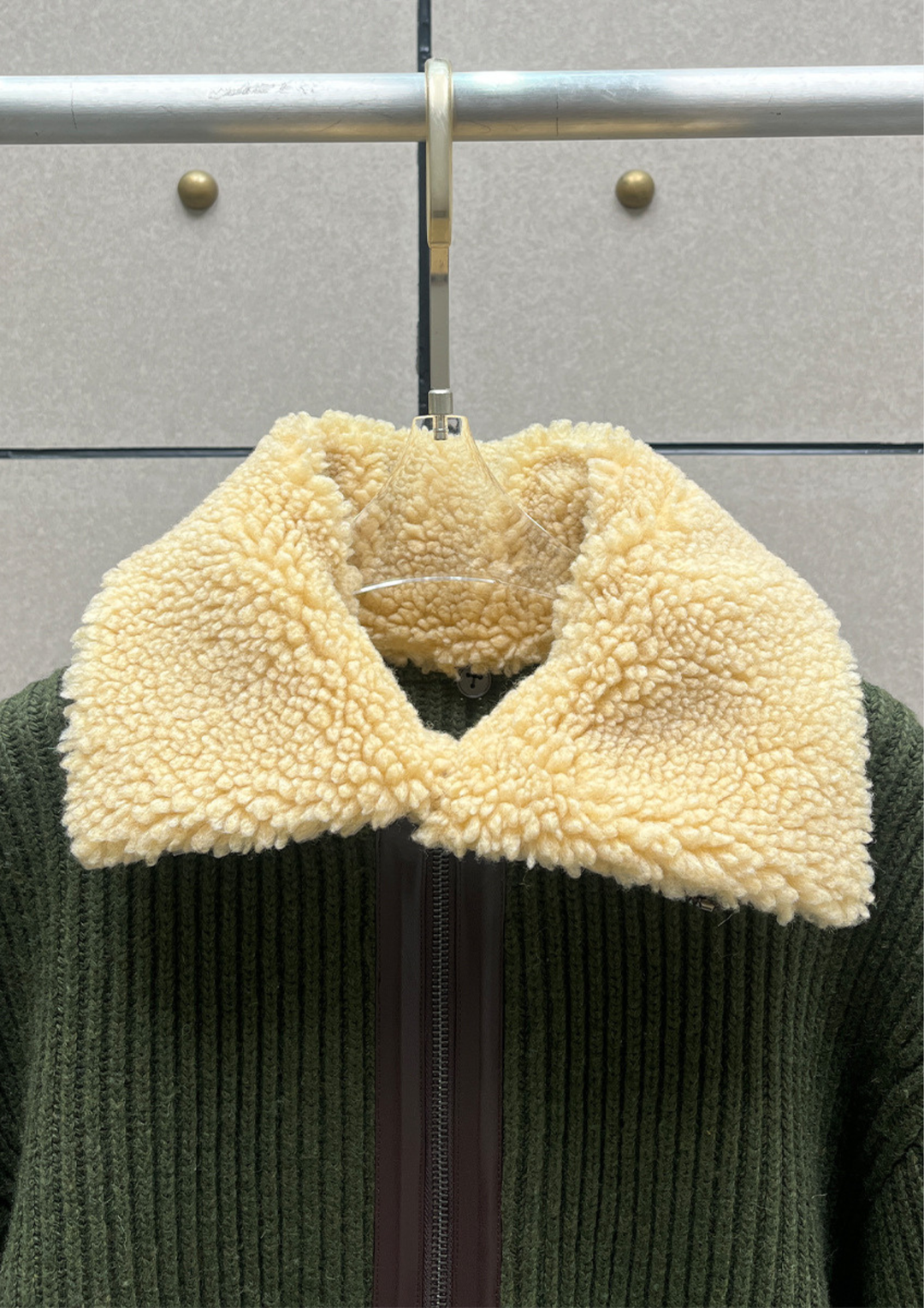 Shearling Collar Knit Zip Jacket