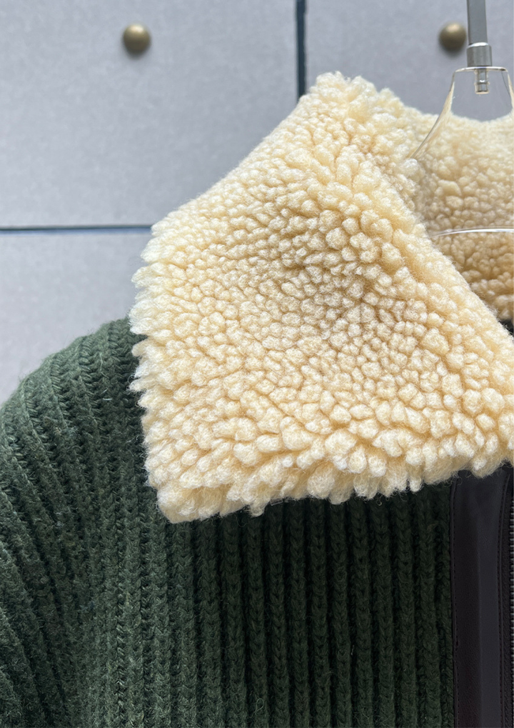 Shearling Collar Knit Zip Jacket
