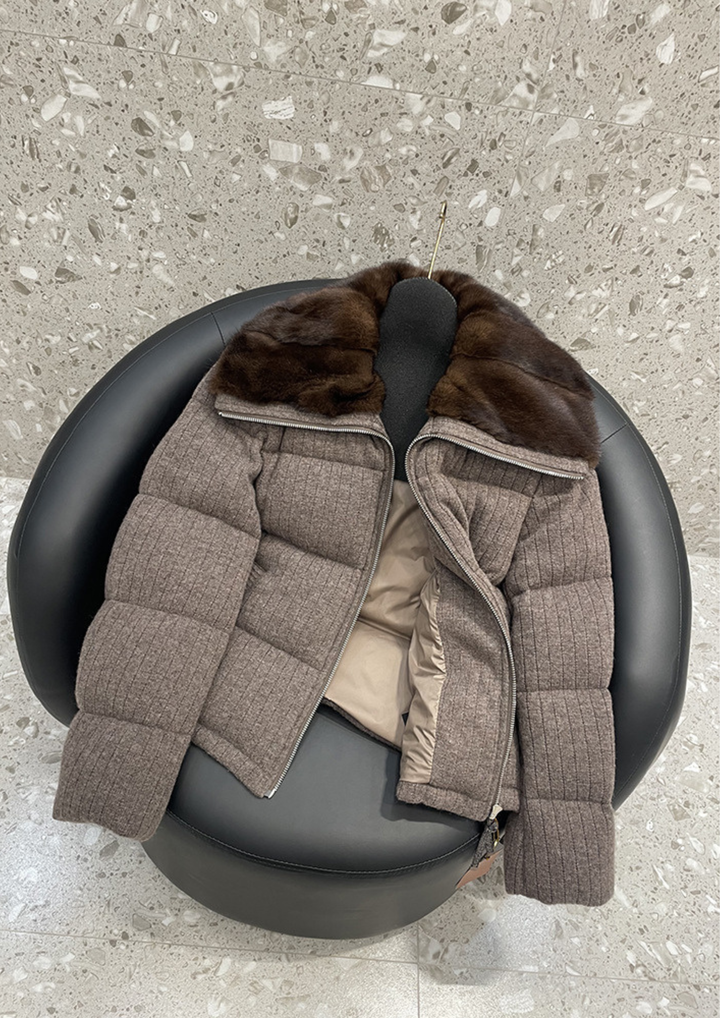 Lilia Warm Goose Down Wool Mink Fur Jacket