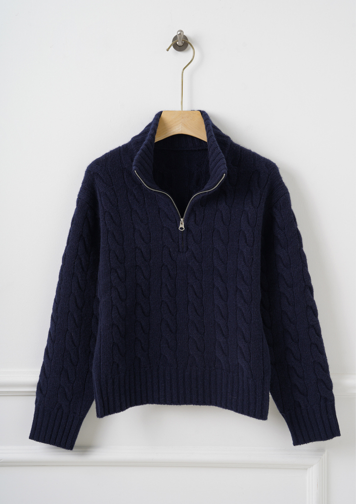 Half Zip Cable Knit Sweater